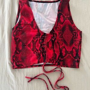 Red and Black Snake Print Women's Pull String Crop Top